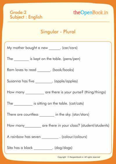 english grammar singular and plural worksheets