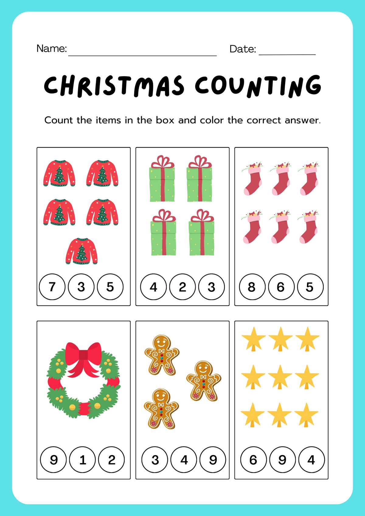 christmas preschool math worksheets