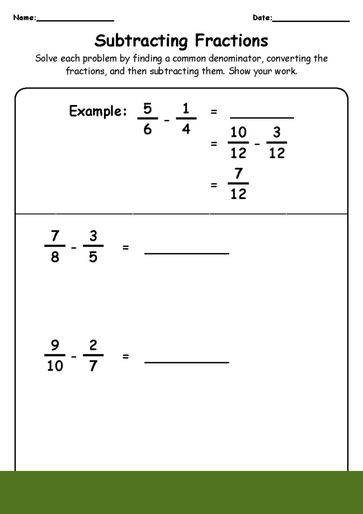 finding common denominators worksheet