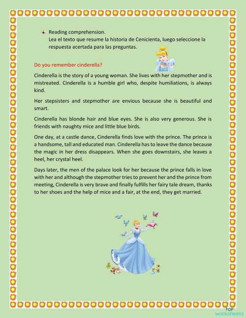 cinderella comprehension worksheets cinderella comprehension worksheets
