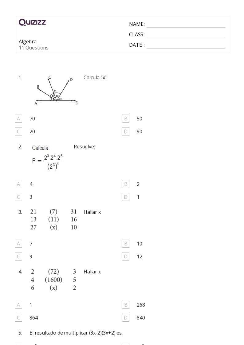 algebra two worksheets