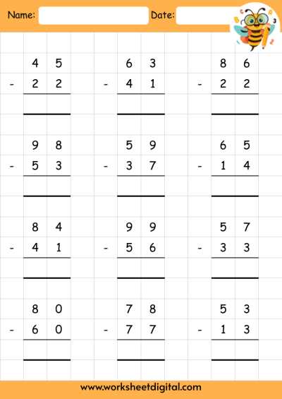 subtraction worksheets printables
