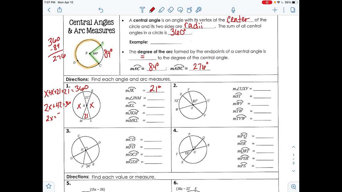 worksheet central angles and arcs