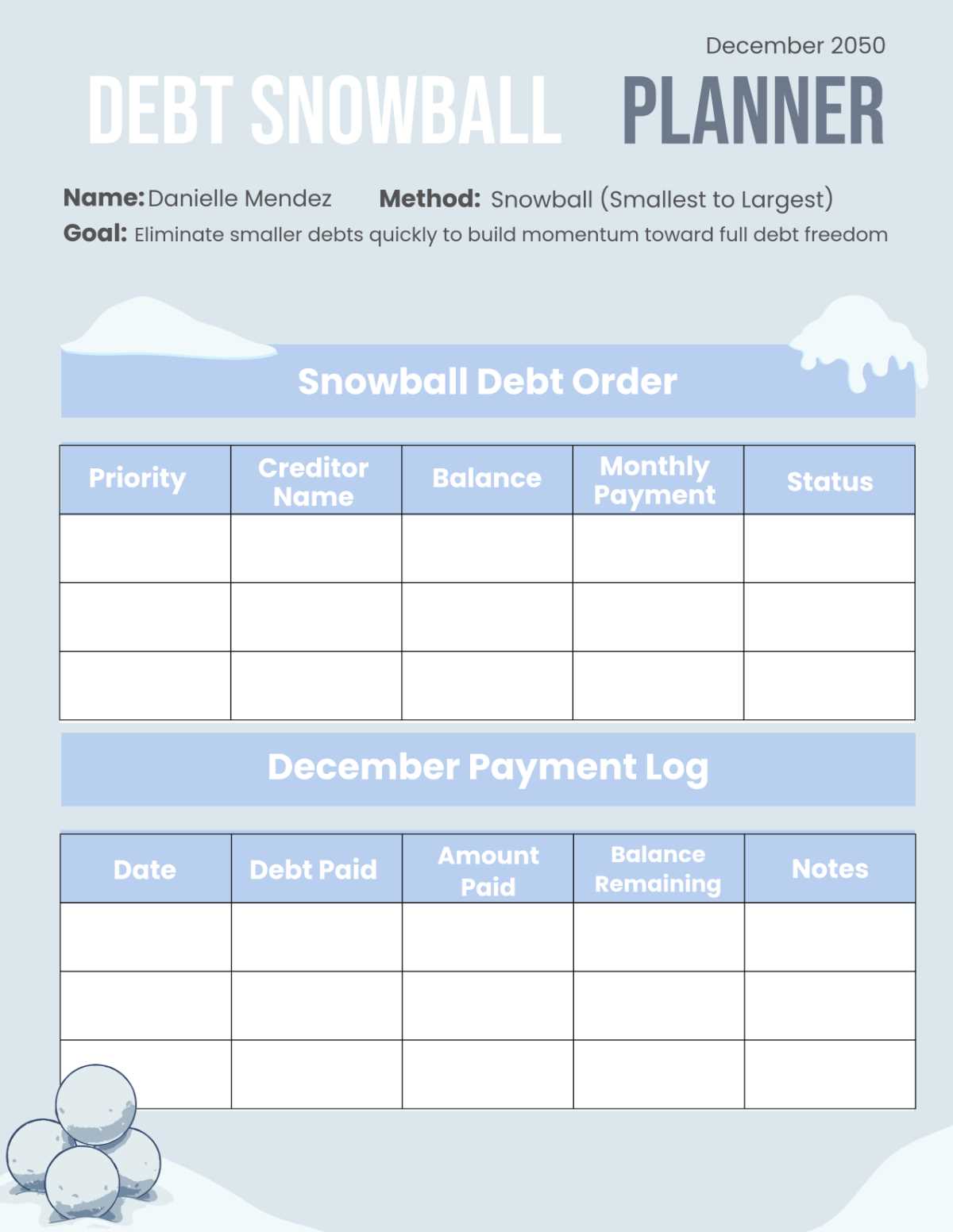 snowball debt worksheet