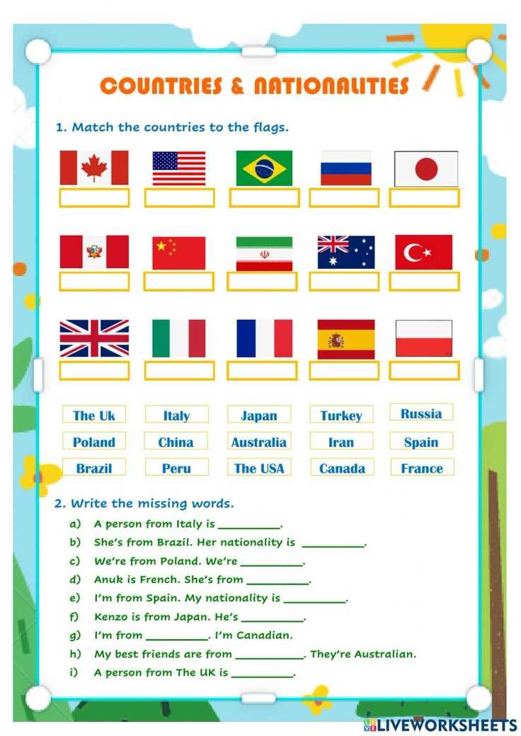 country nationality and language worksheet