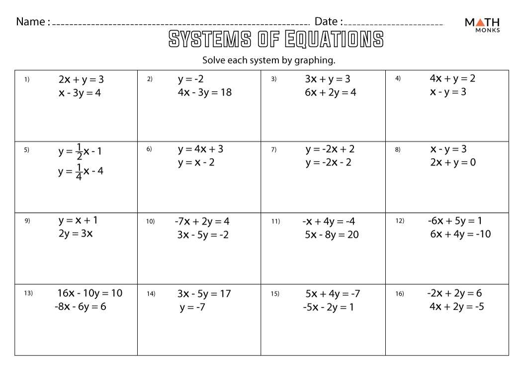 solving systems of equations worksheets