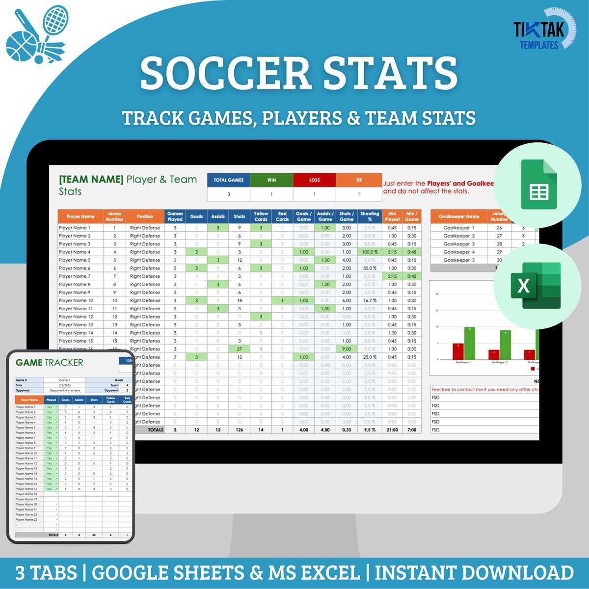 soccer stats worksheet