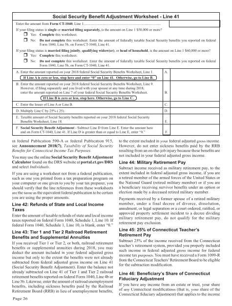 social security worksheet for 1040