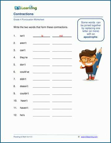 contractions worksheet 1