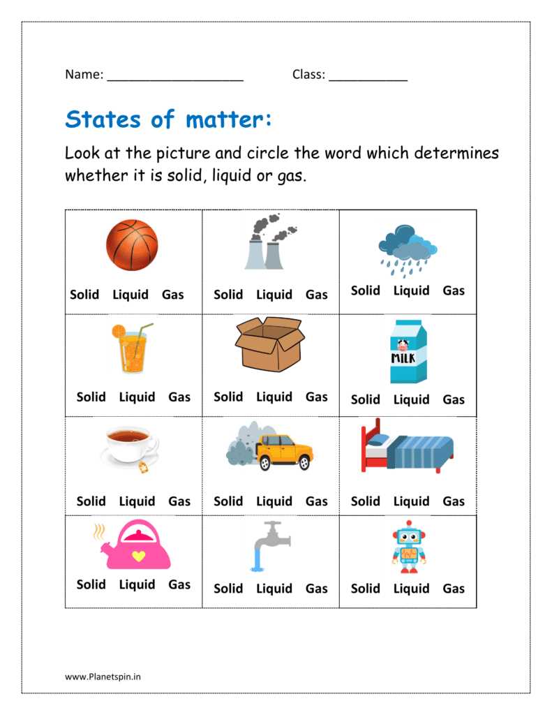 solids liquids gases worksheet