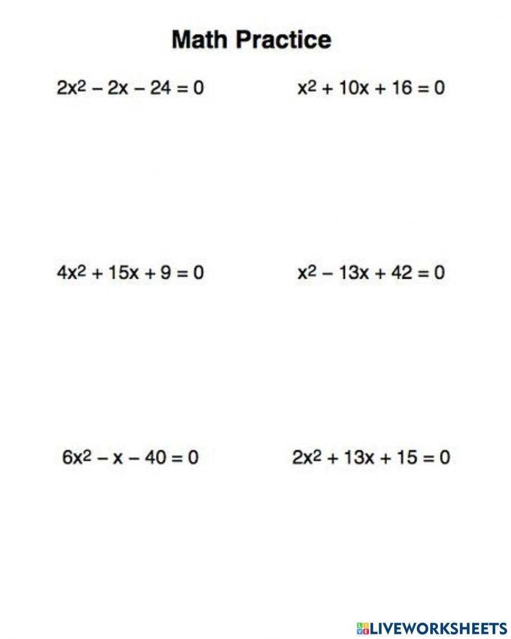 solve quadratic equation by factoring worksheet