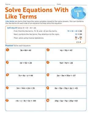 solving equations by combining like terms worksheet