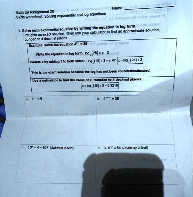 solving exp and log equations worksheet