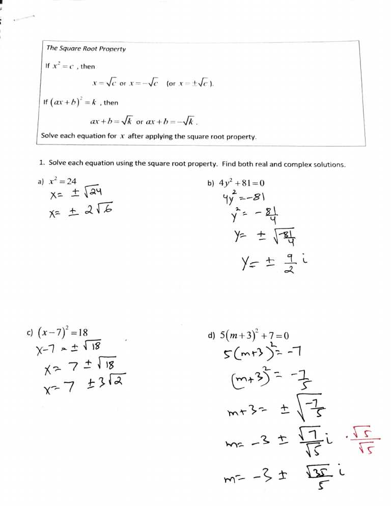 solving quadratics by square roots worksheet
