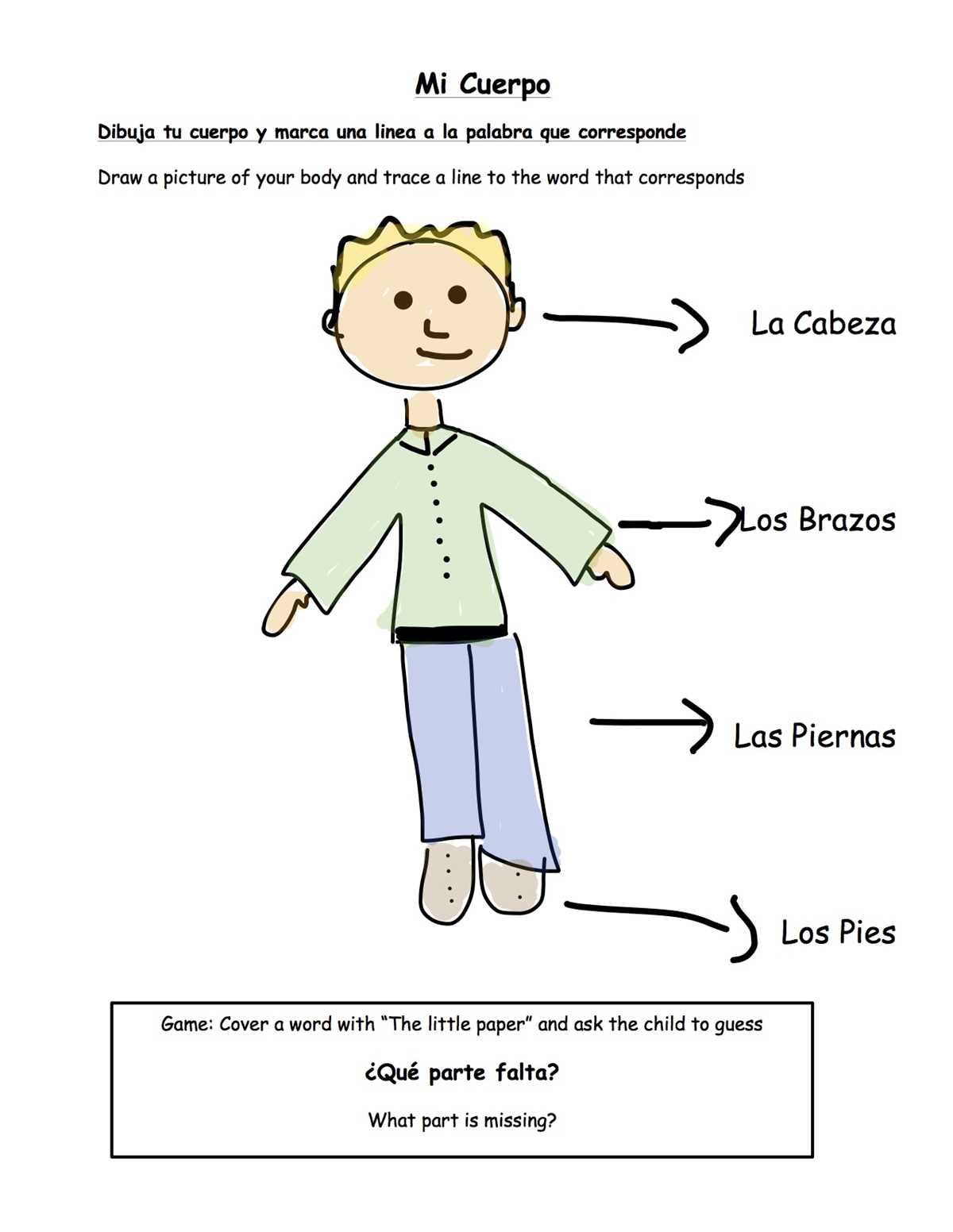 spanish worksheets body parts
