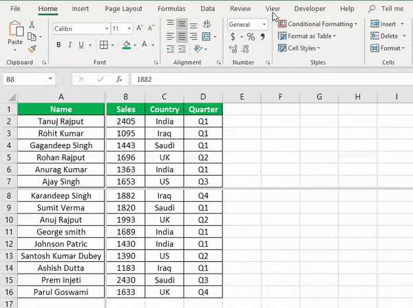 split the worksheet into panes