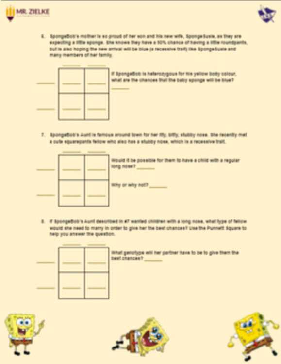 spongebob punnett square worksheet