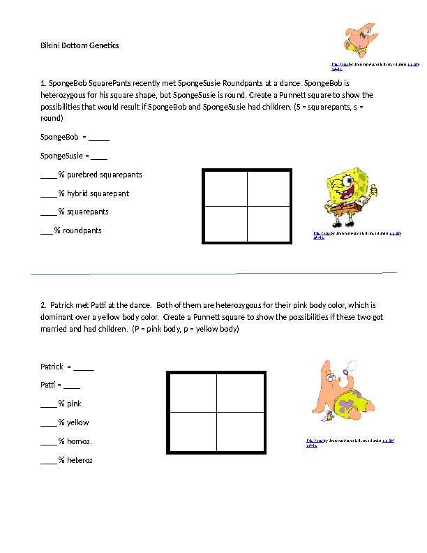 spongebob punnett square worksheet