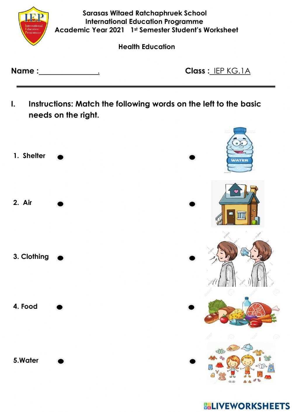 basic needs of human worksheet for kindergarten basic needs of human worksheet for kindergarten