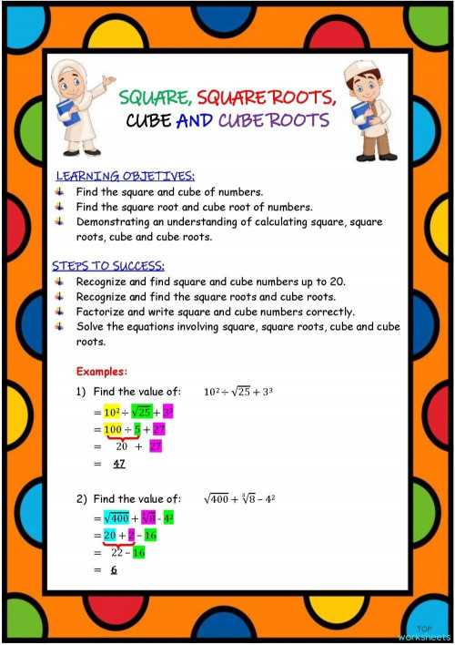 square root cube root worksheet