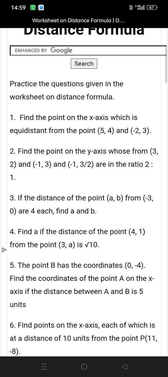 distance formula worksheet 1