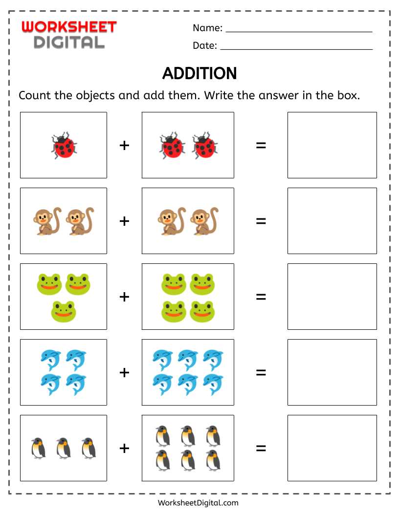 addition of objects worksheets