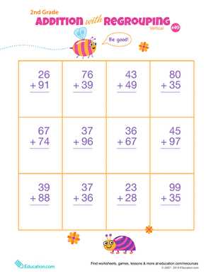 2 digit by 2 digit addition with regrouping worksheets