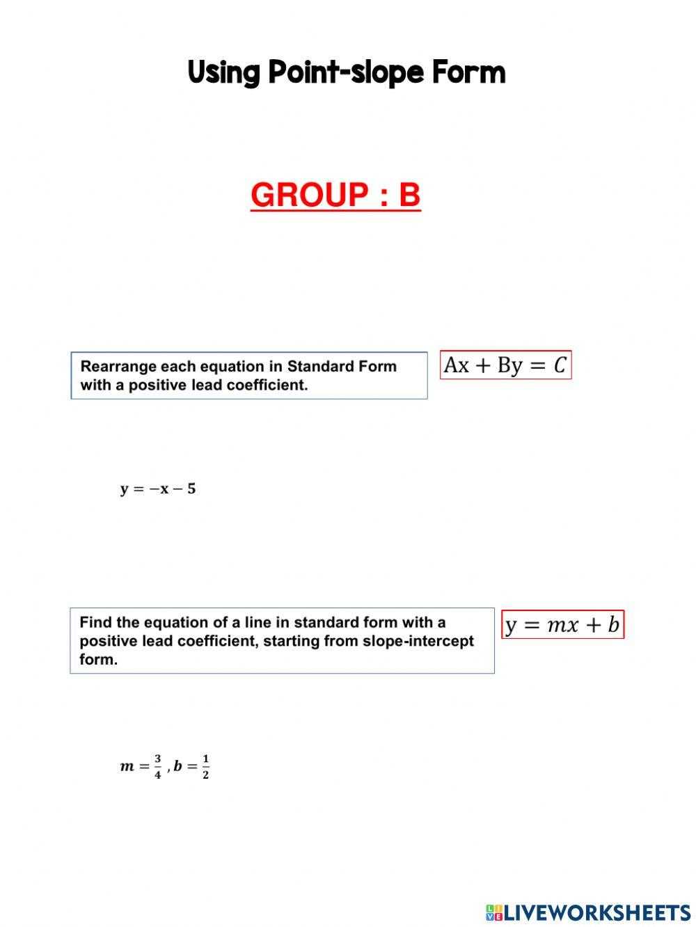 standard and slope intercept form worksheet