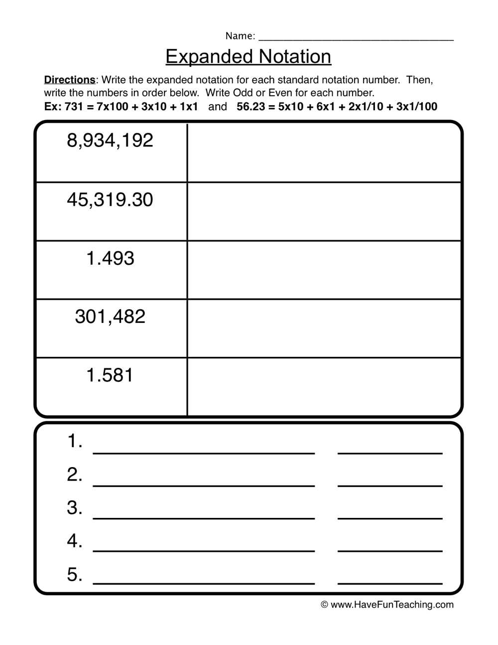 standard form worksheets