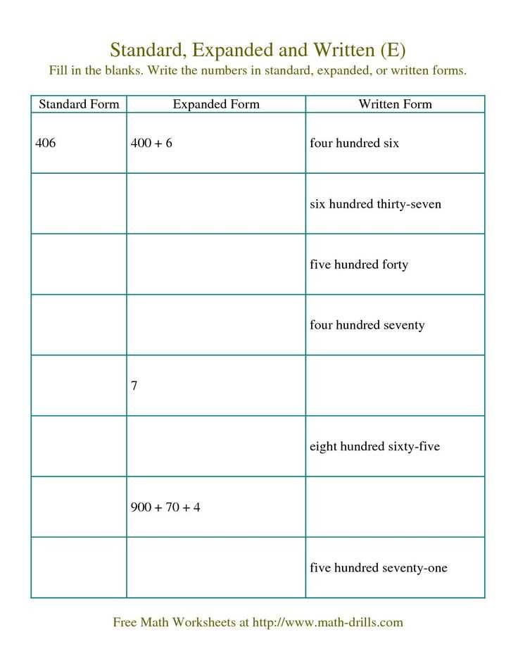 standard form worksheets