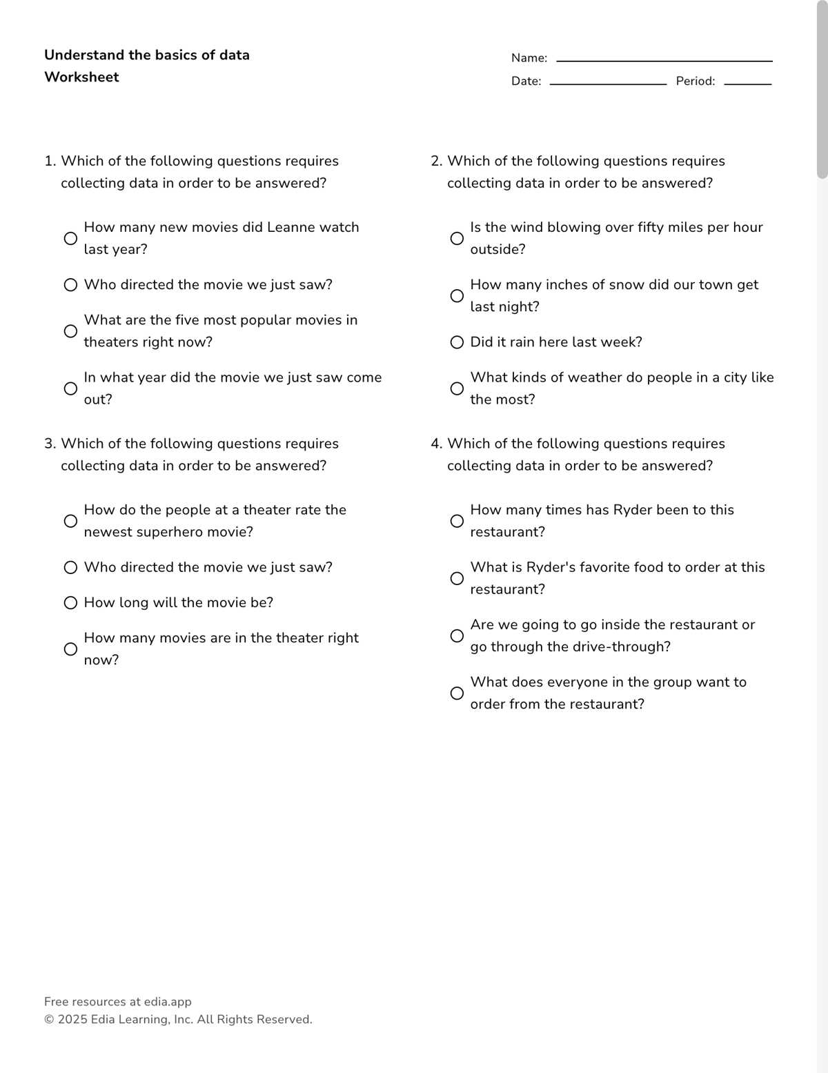 statistical questions worksheet