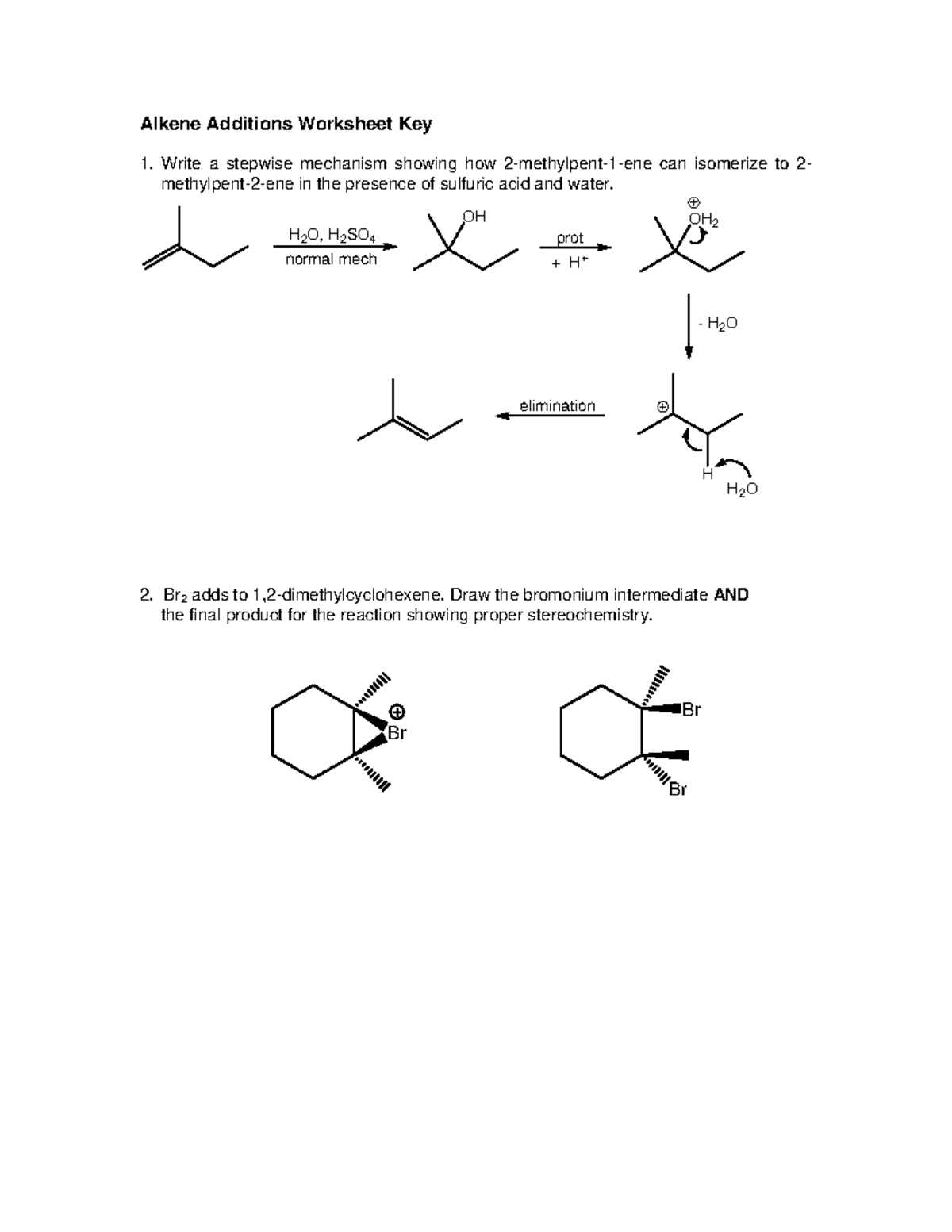 stereochemistry of alkene additions worksheet