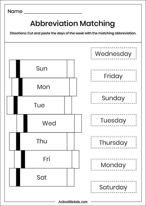 printable days of the week worksheets