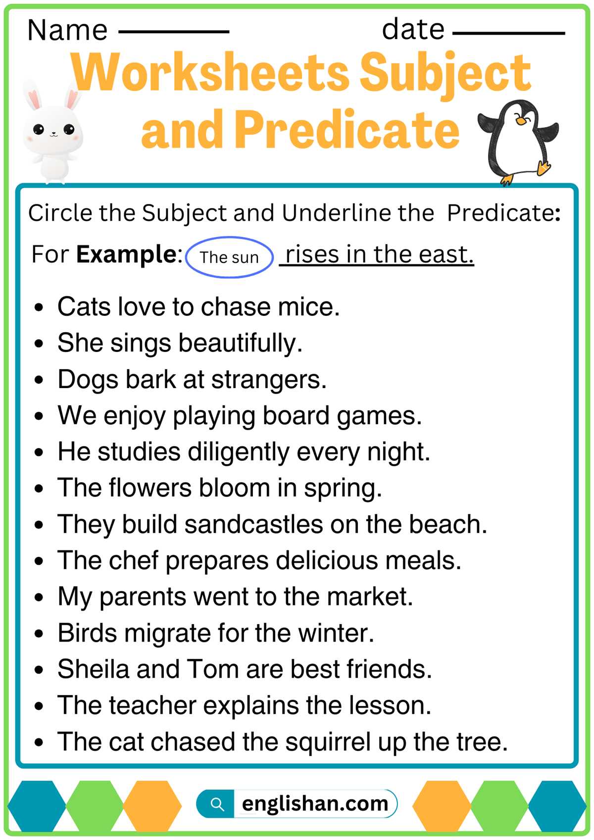 subject and predicate worksheets