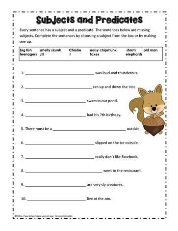 subject and predicate worksheets