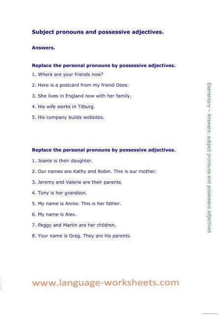 subjective pronouns worksheet