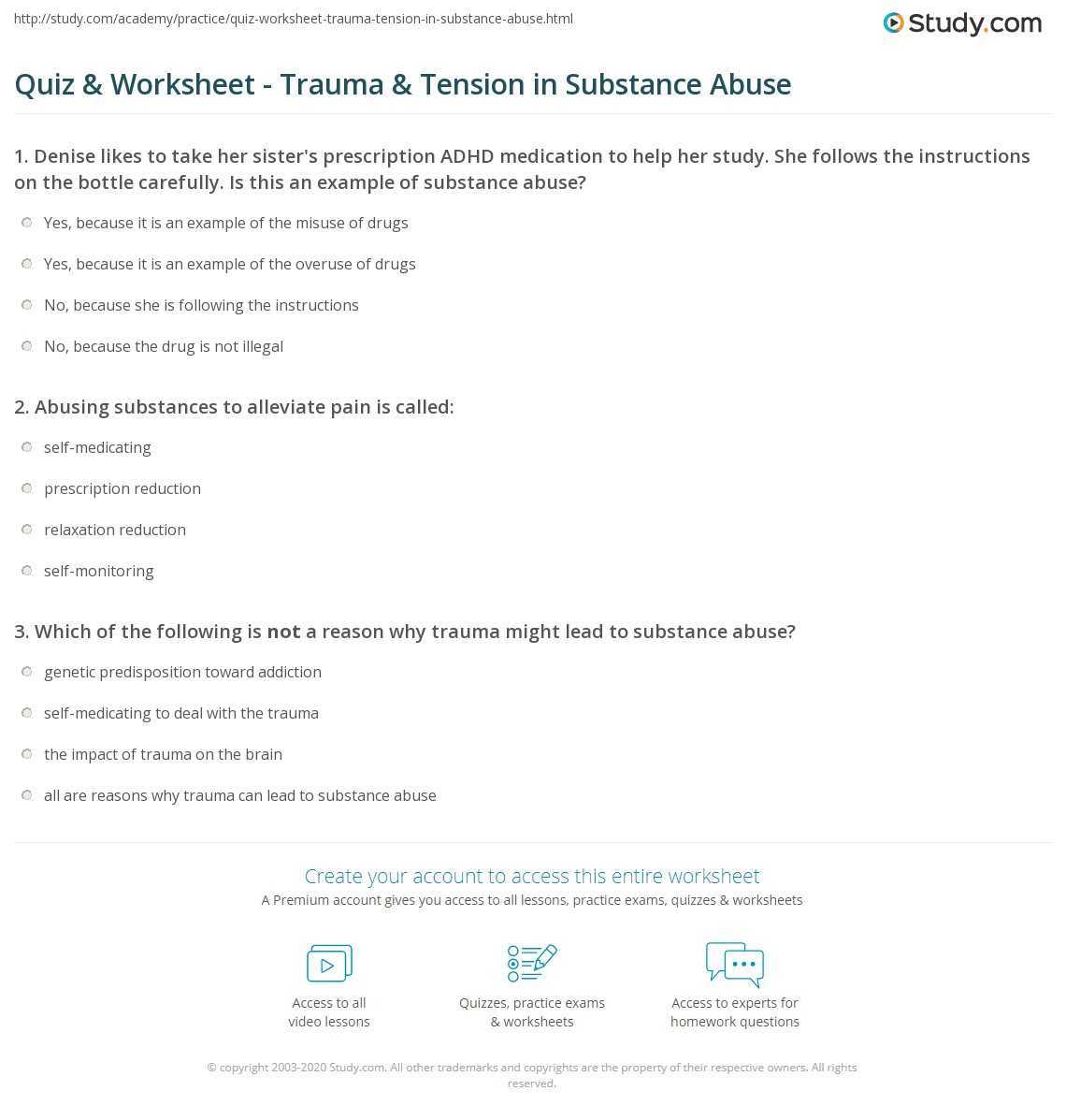substance abuse worksheets
