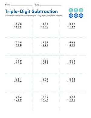subtract 3 digit numbers worksheet