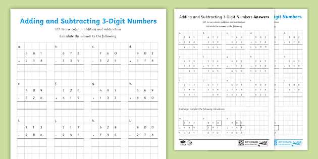 subtract 3 digit numbers worksheet