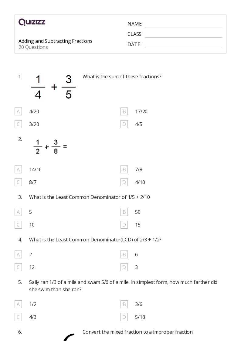 subtracting and adding fractions worksheet