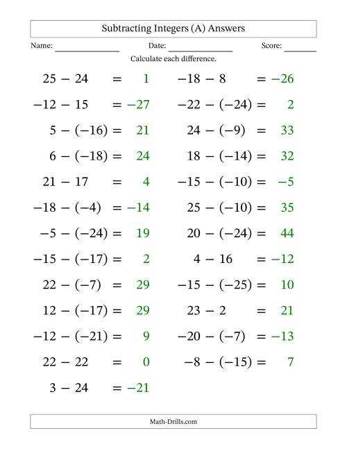 subtracting negative integers worksheet