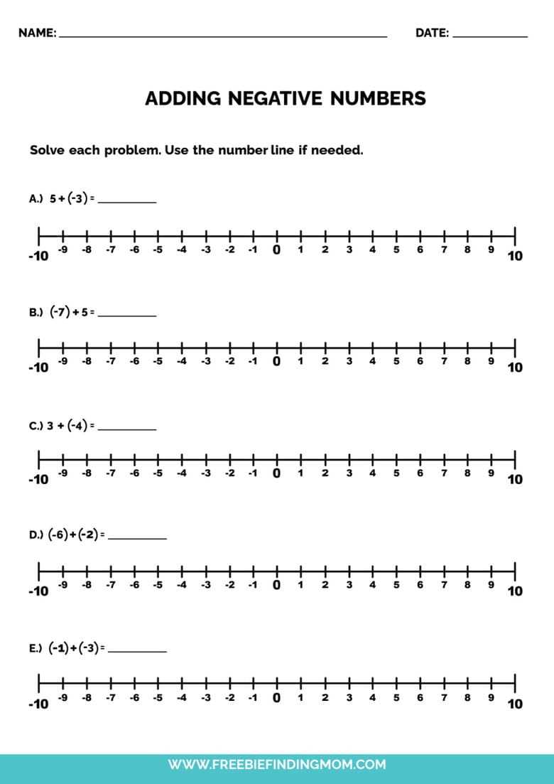 subtracting negative integers worksheet