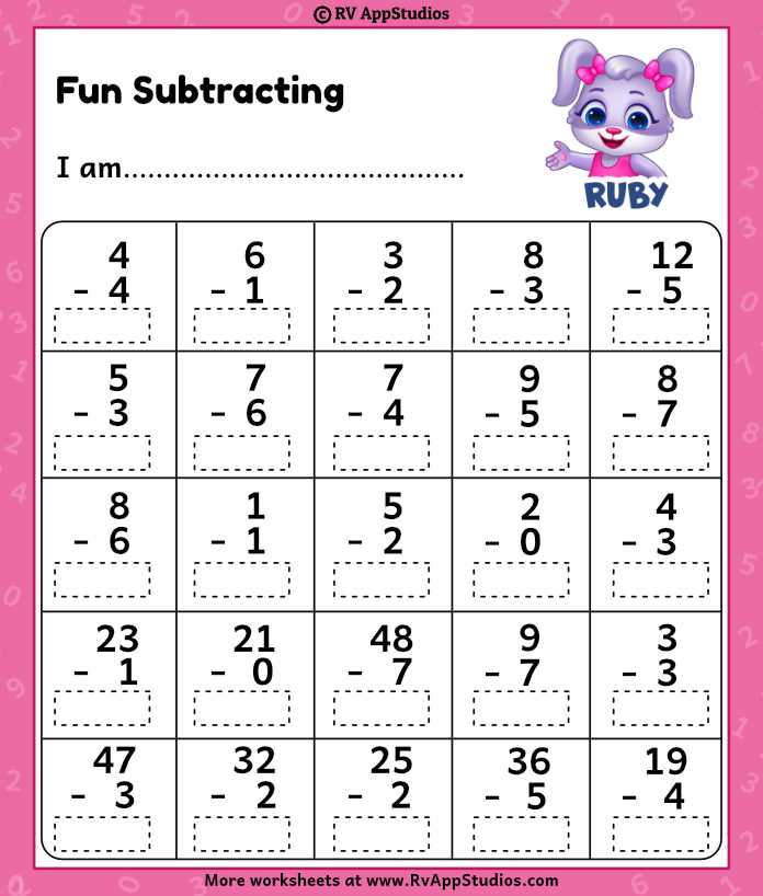 subtracting worksheets