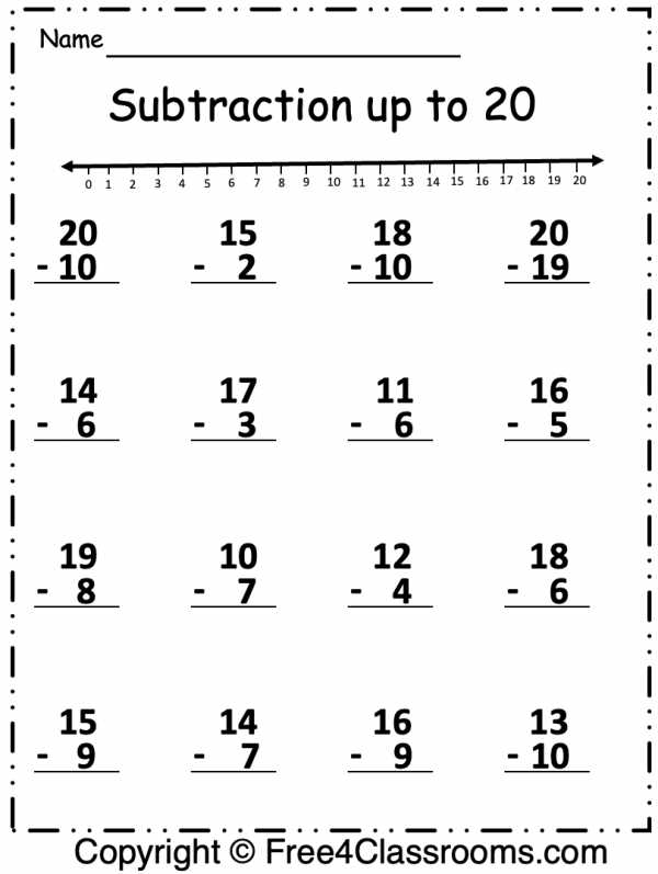 subtraction 20 worksheets