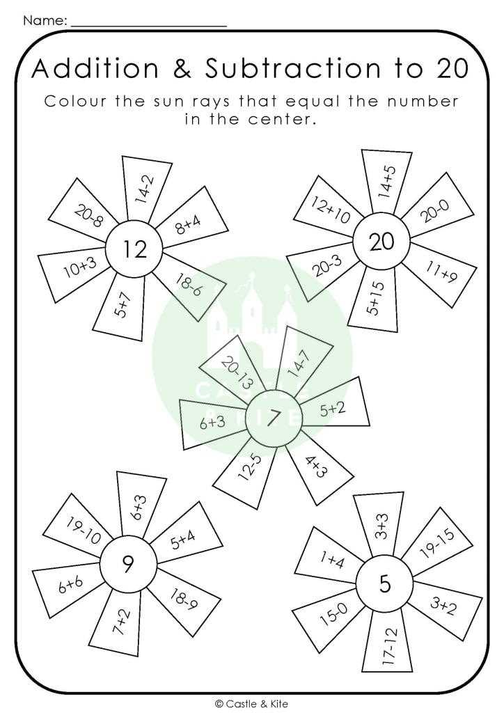 subtraction up to 20 worksheets