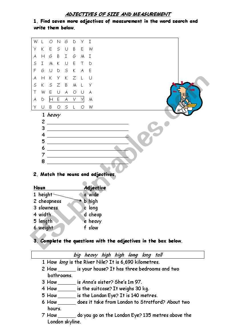 adjectives for size worksheet
