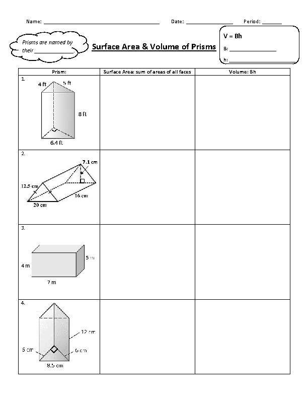 surface area of a rectangular pyramid worksheet