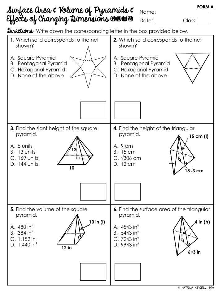 surface area of pyramids and cones worksheet