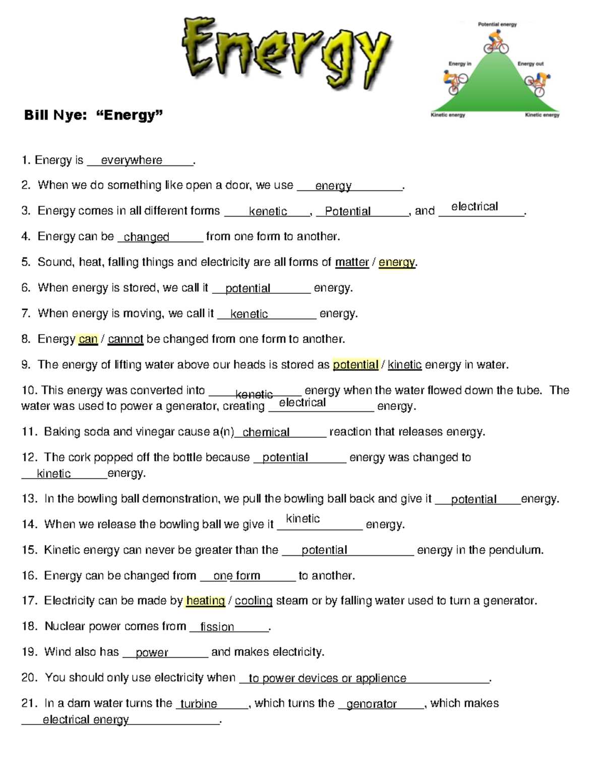 bill nye photosynthesis video worksheet
