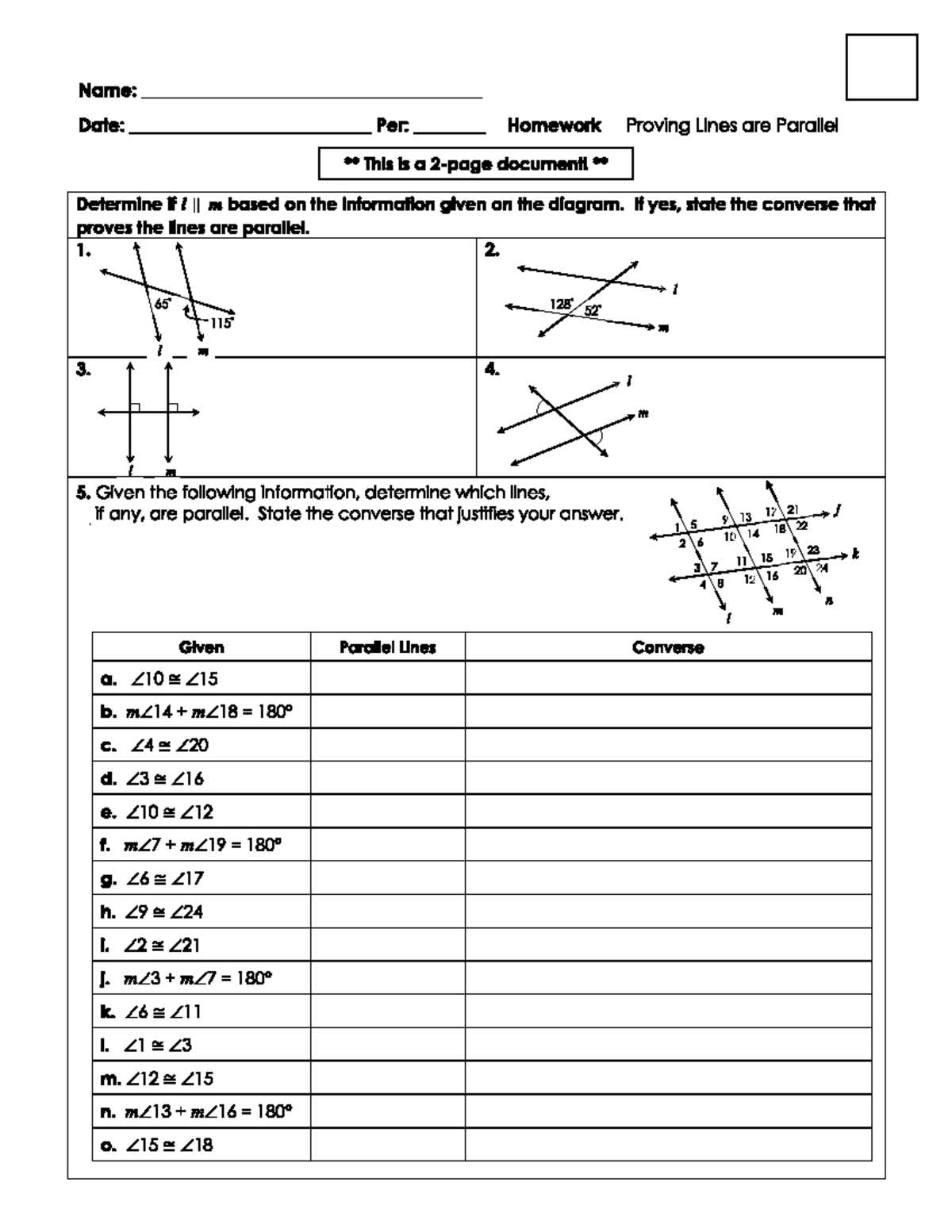 proving lines parallel worksheet